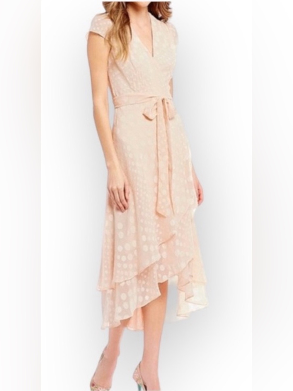 Betsey Johnson Blush Pink Polka Dot Wrap Dress 8